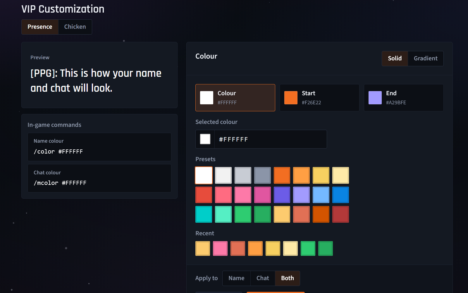 Name and chat colours